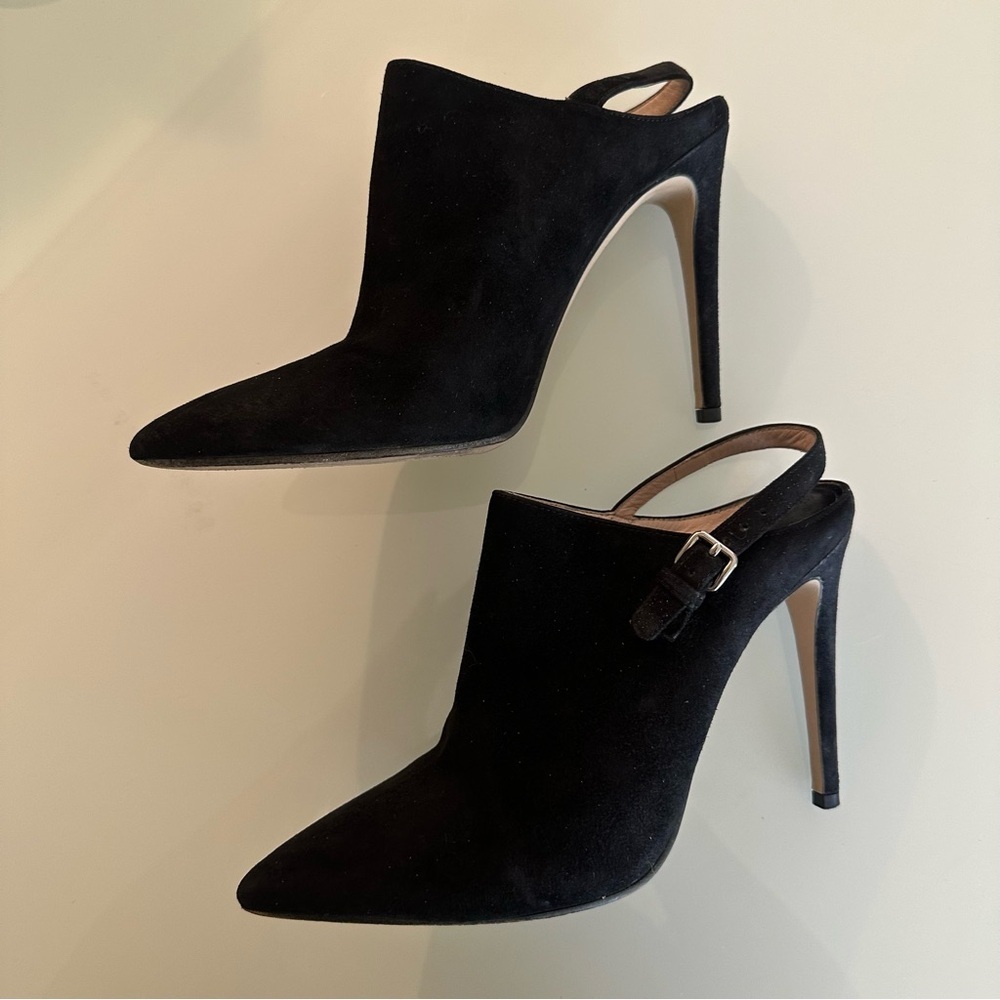 Miu Miu Black Slingback Ankle Bootie Mules Pointed Toe Size 36.5